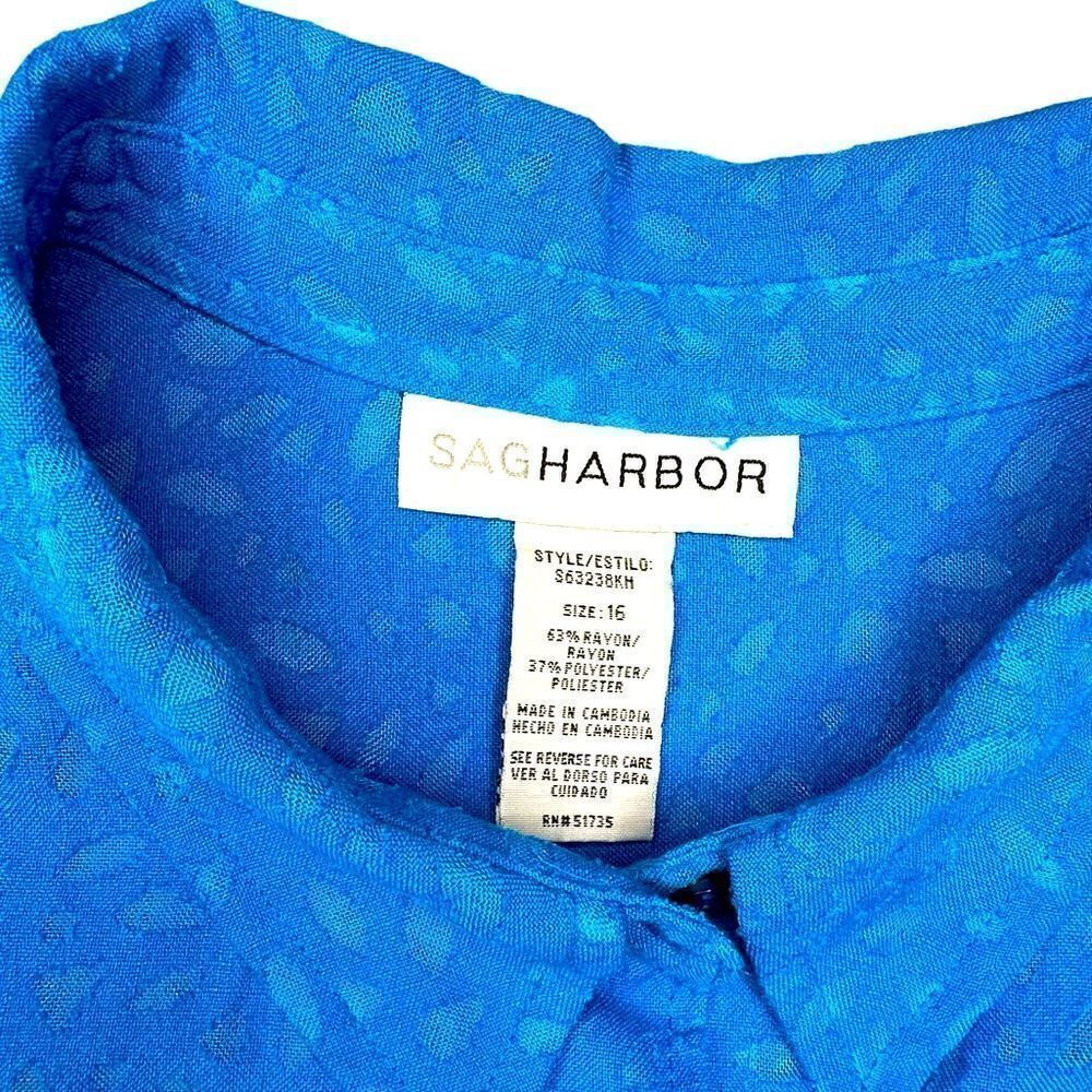 Vintage Sag Harbor Turquoise burn out leaf design 3/4 sleeve button down size 16 - Picture 7 of 10